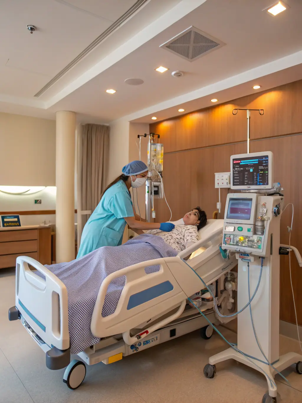 A person receiving medical attention in a modern hospital setting, emphasizing the health insurance coverage provided by Money.la.
